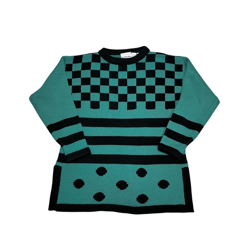 Vintage Queens Way to Fashion Oversized Pullover Sweater Teal Black Size Large